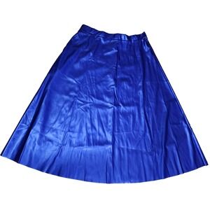 Shein Curve Faux Leather Midi Skirt Blue Circle Full Skirt Elastic Waist 3XL